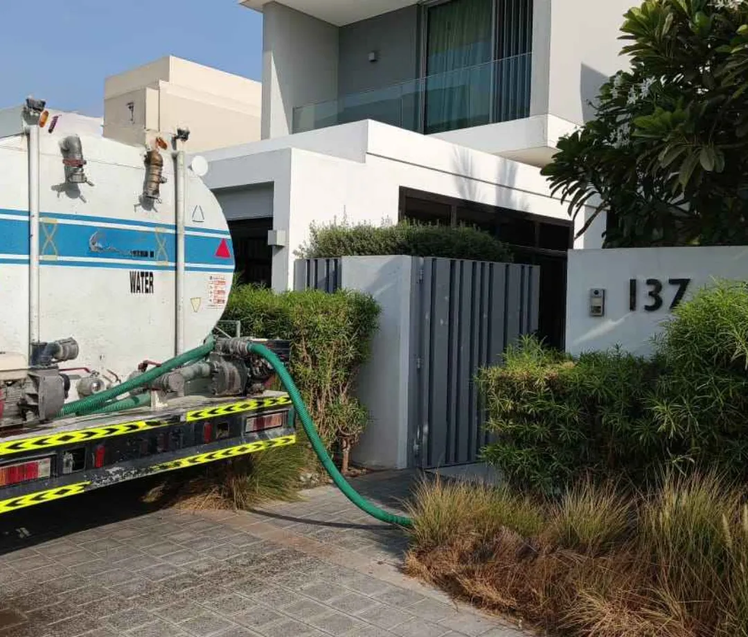 Sweet water tanker delivery to a residential building in Downtown Dubai