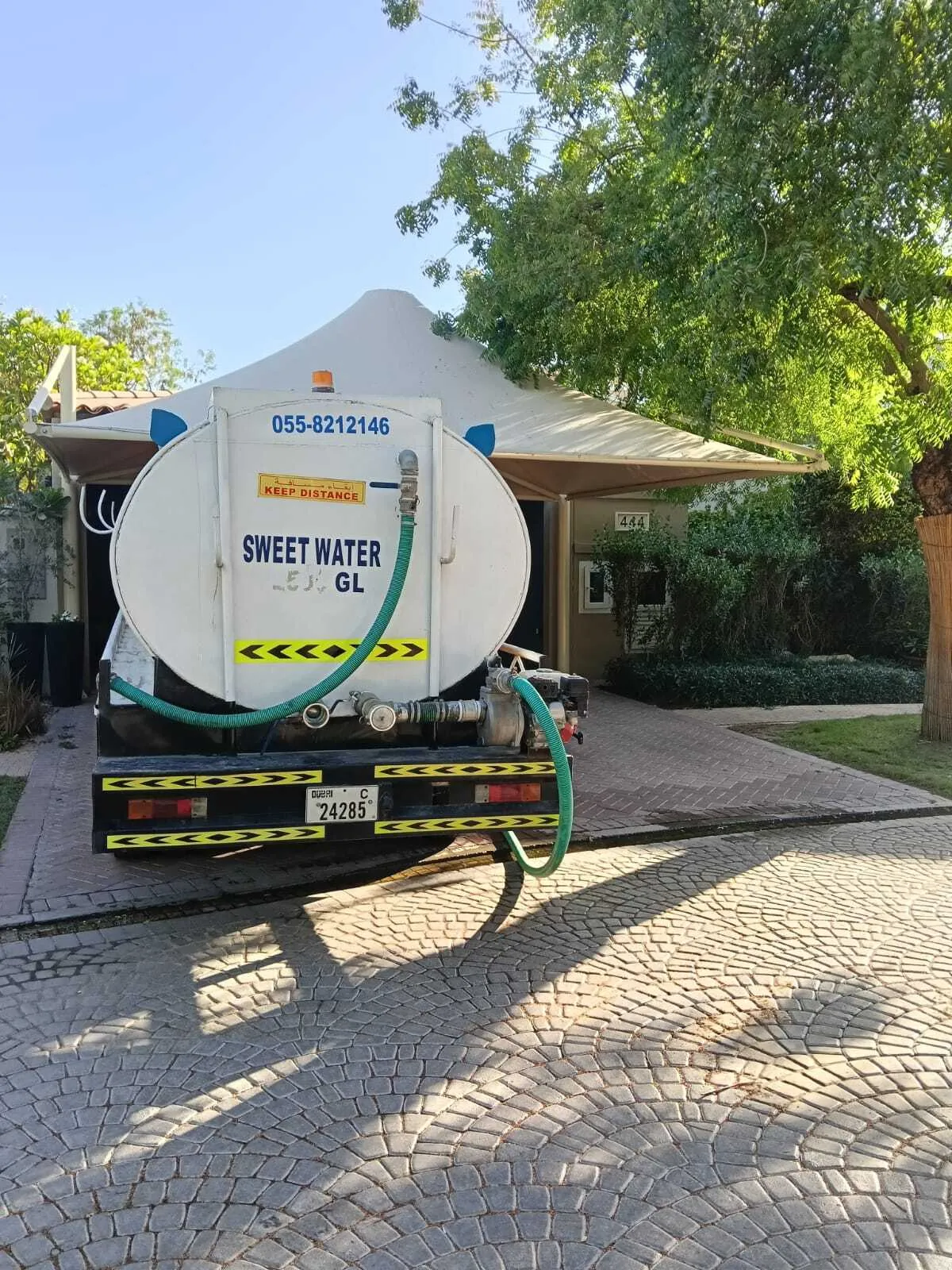 Sweet water tanker delivering to a family villa in Mirdif Dubai