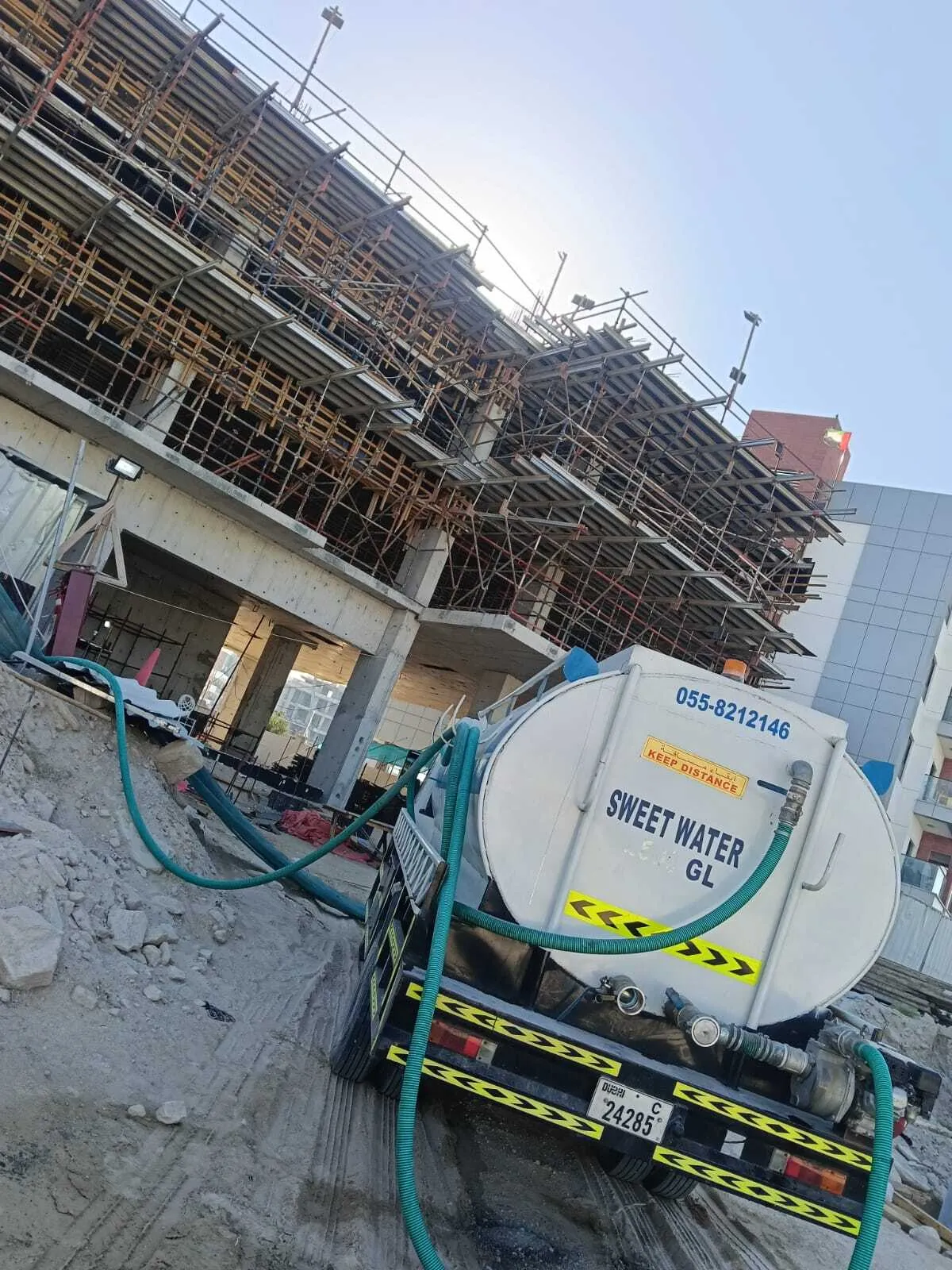 Sweet water tanker supplying a construction site in Al Quoz Dubai